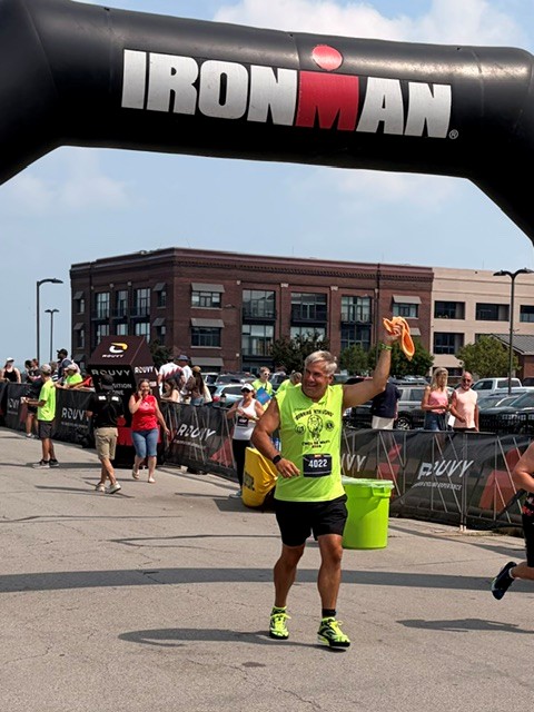 Jim approaching the Ironman 70.3 Ohio finish line