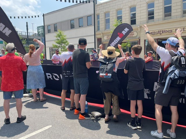 Crowd gathered near the Ironman 70.3 Ohio finish line in Sandusky