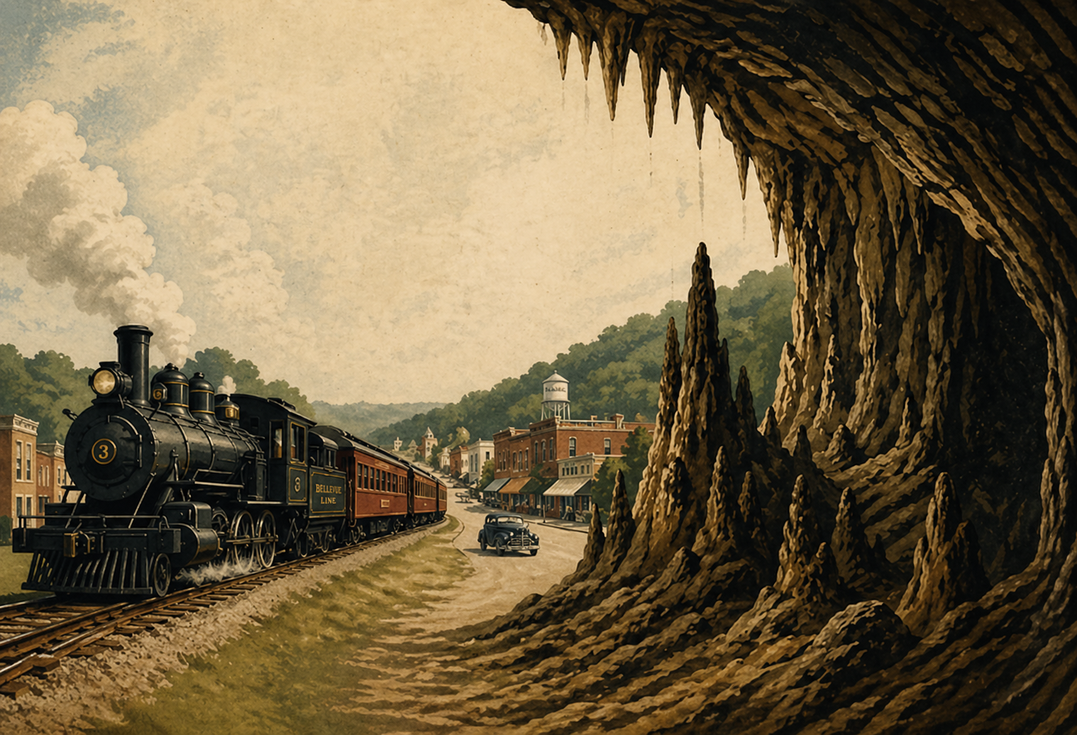 Original Caves, Trains and Twin Lakes invitation